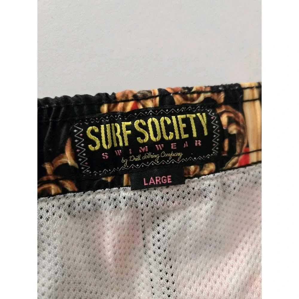Surf Society Men's‎ Swim Trunks Shorts Size Large Red Black Gold Lion Print